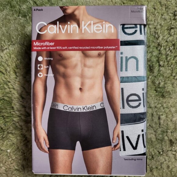 Calvin Klein Mens Microfiber Trunks 4 Pack Black, Gray, Two shades Green Size L - Picture 1 of 1
